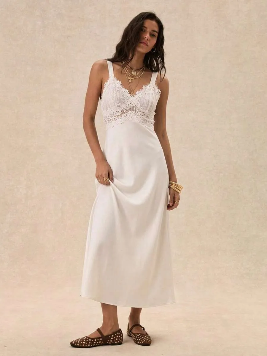 Easelle Women Satin Lace Maxi Dress