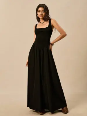 Women's Square Neck Backless Maxi Dress
