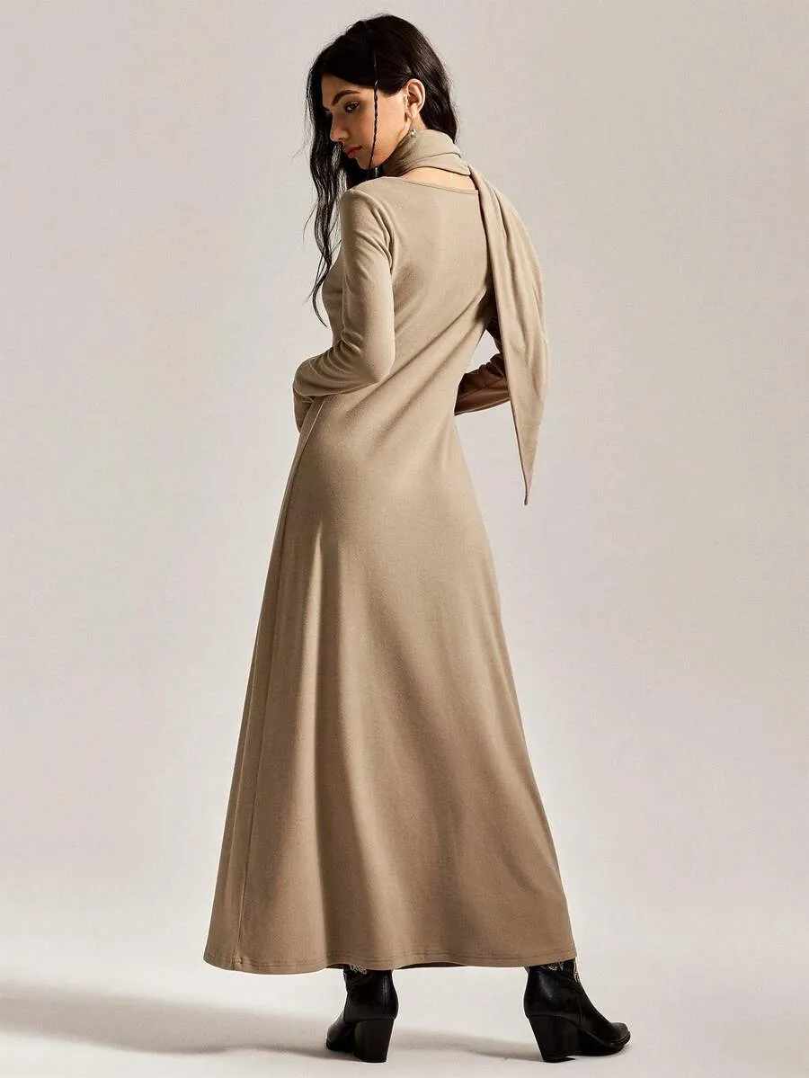 Women High Neck Knit Maxi Dress